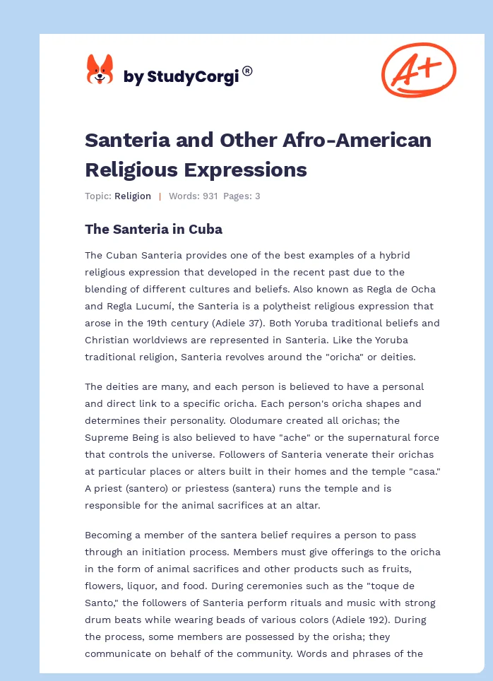 Santeria and Other Afro-American Religious Expressions. Page 1