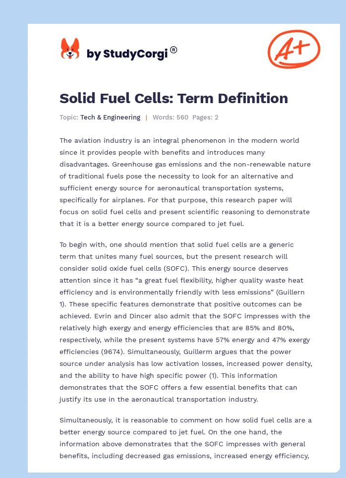 Solid Fuel Cells: Term Definition. Page 1
