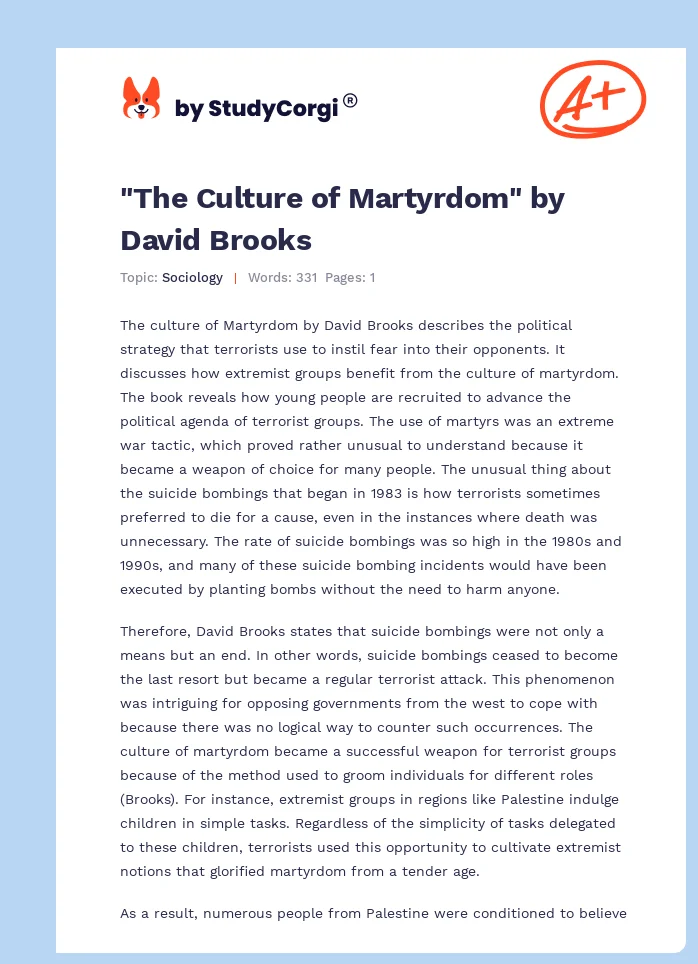 "The Culture of Martyrdom" by David Brooks. Page 1