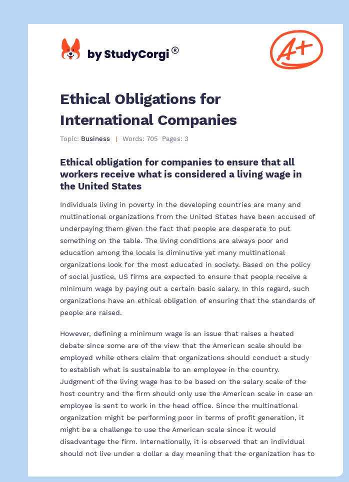 Ethical Obligations for International Companies. Page 1