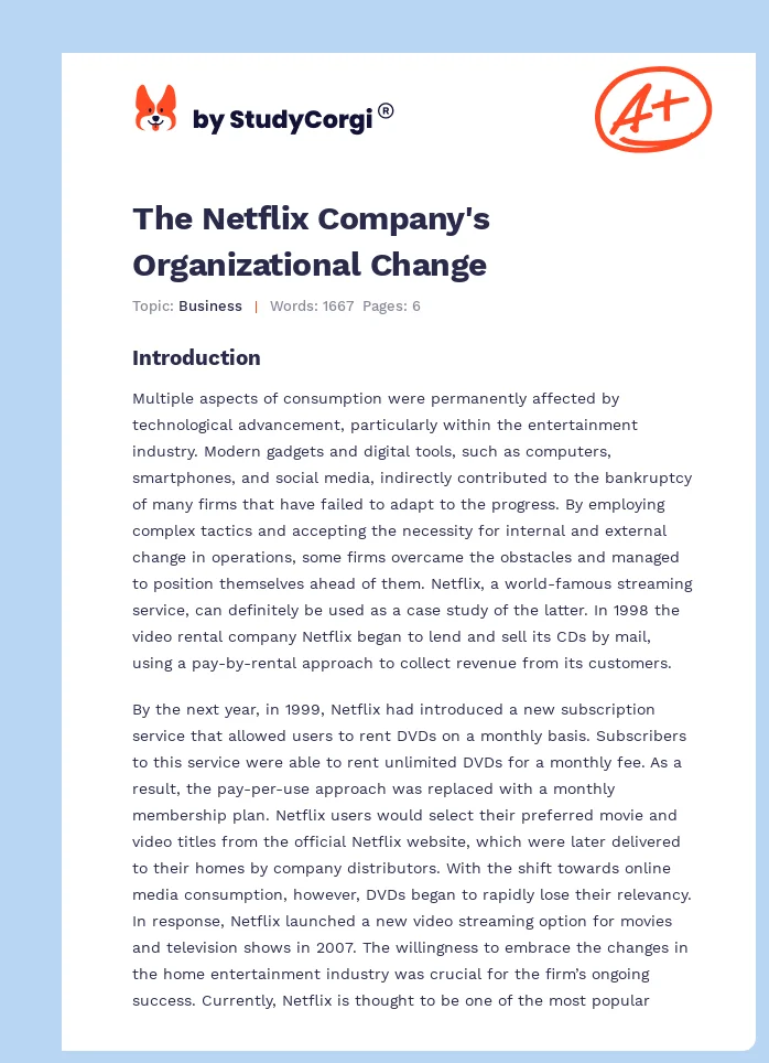 The Netflix Company's Organizational Change. Page 1