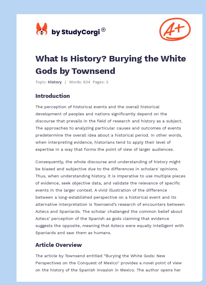 What Is History? Burying the White Gods by Townsend. Page 1