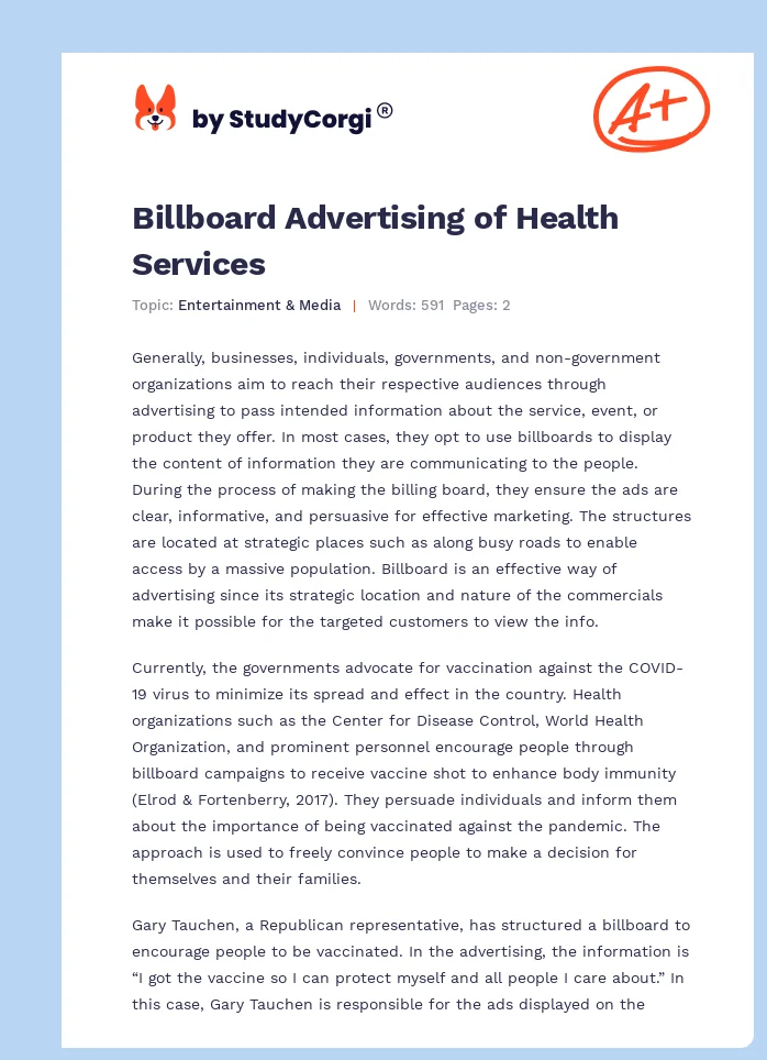 Billboard Advertising of Health Services. Page 1