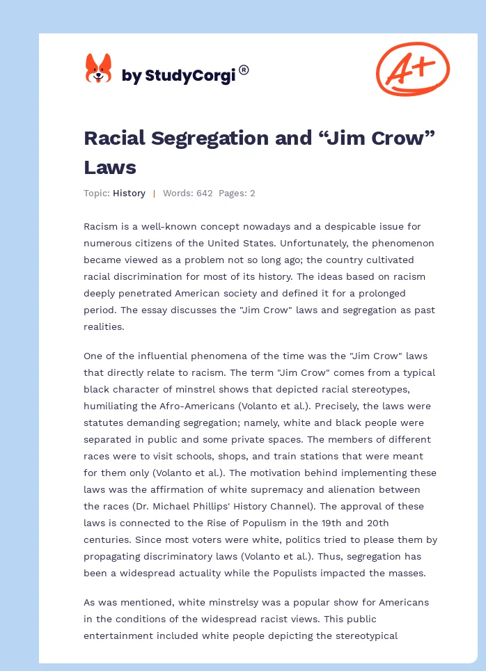 Racial Segregation and “Jim Crow” Laws. Page 1