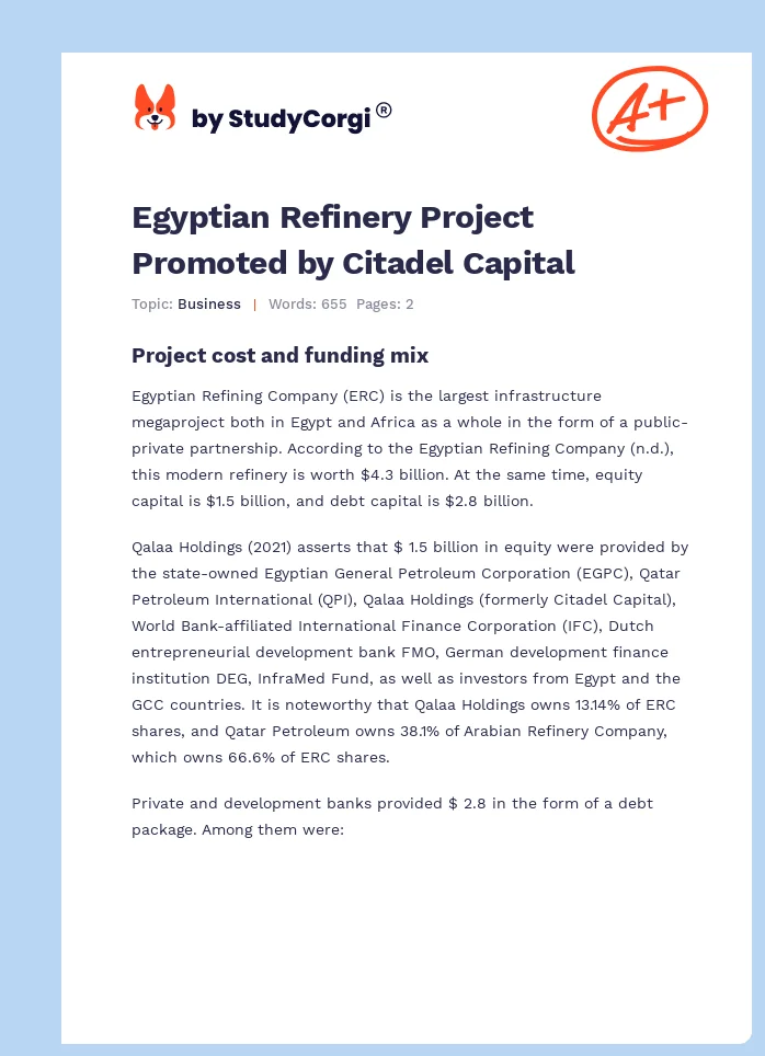 Egyptian Refinery Project Promoted by Citadel Capital. Page 1