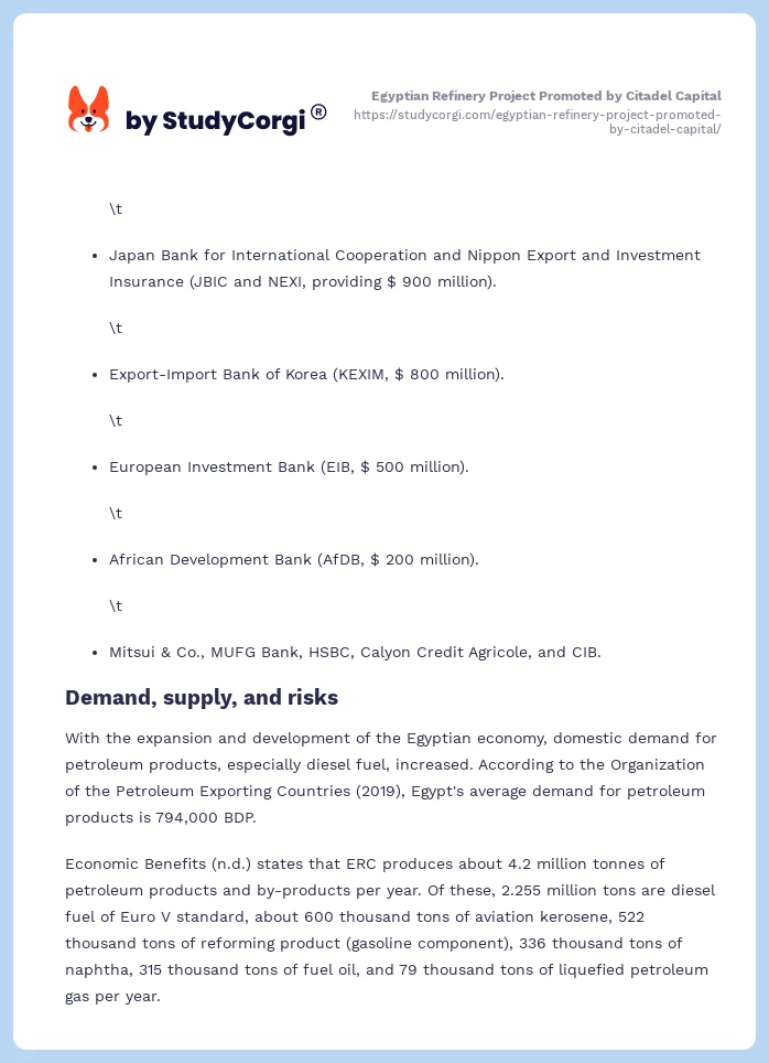 Egyptian Refinery Project Promoted by Citadel Capital. Page 2