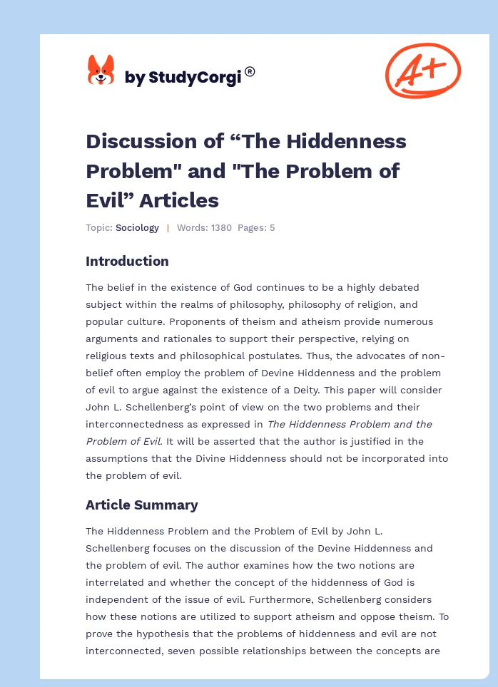 Discussion of “The Hiddenness Problem" and "The Problem of Evil” Articles. Page 1