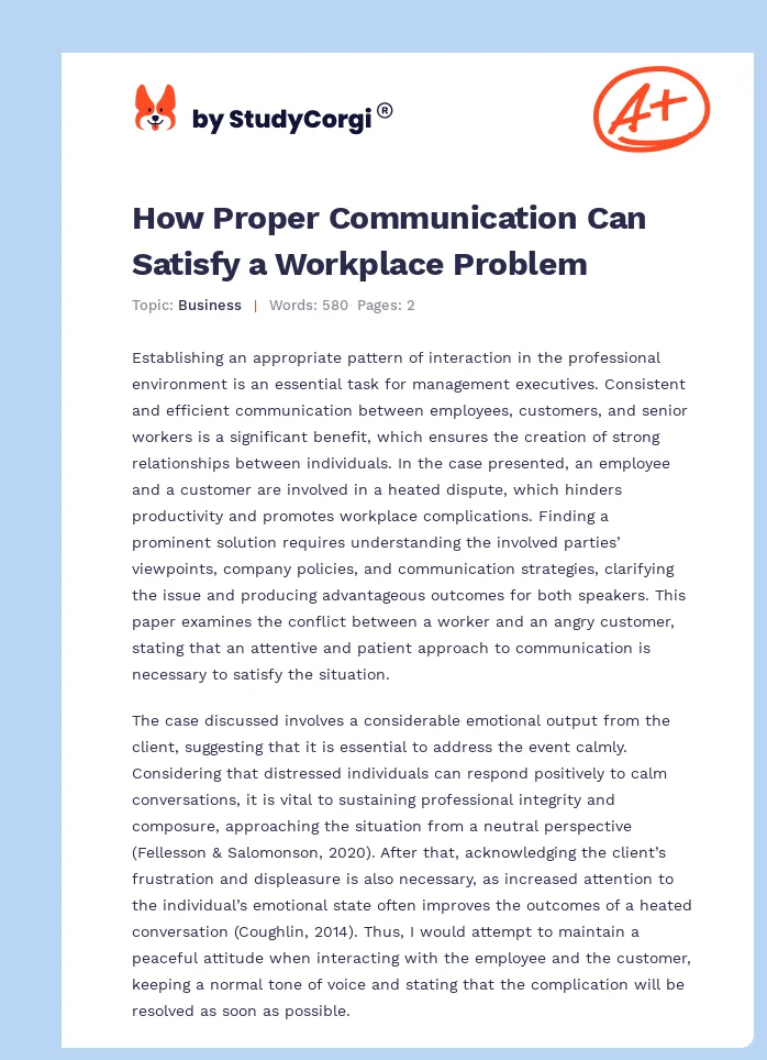 How Proper Communication Can Satisfy a Workplace Problem. Page 1