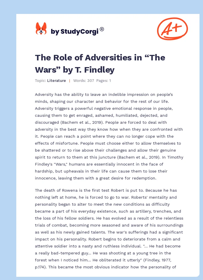 The Role of Adversities in “The Wars” by T. Findley. Page 1