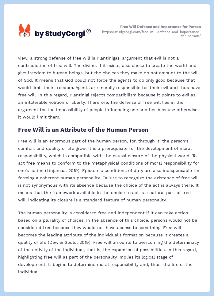 Free Will Defence and Importance for Person. Page 2