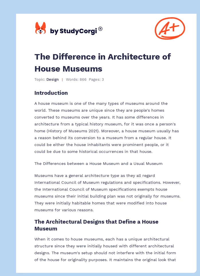 The Difference in Architecture of House Museums. Page 1