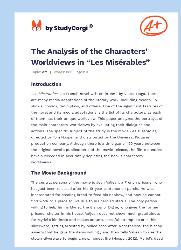 The Analysis of the Characters’ Worldviews in “Les Misérables”. Page 1