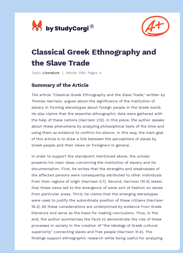 Classical Greek Ethnography and the Slave Trade. Page 1