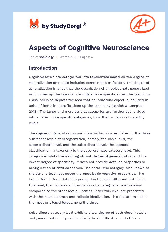 Aspects of Cognitive Neuroscience. Page 1
