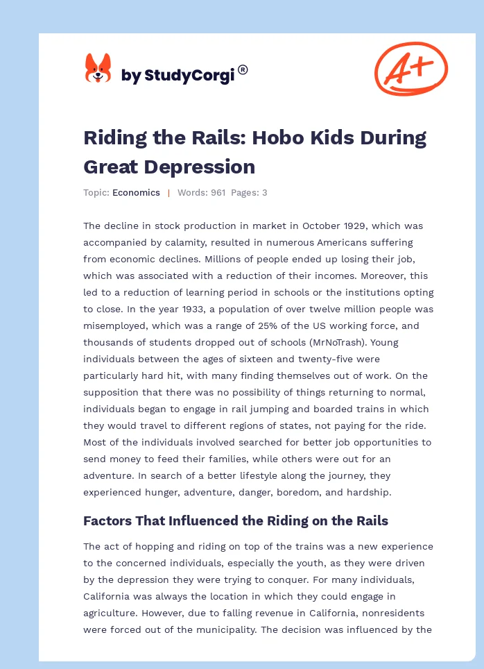 Riding the Rails: Hobo Kids During Great Depression. Page 1