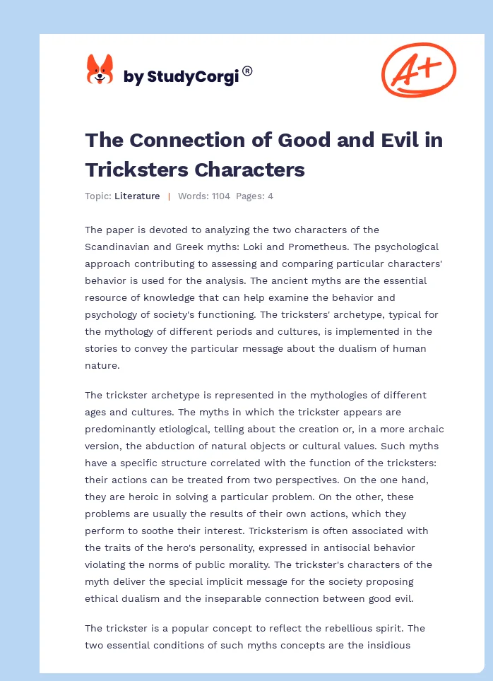 The Connection of Good and Evil in Tricksters Characters. Page 1