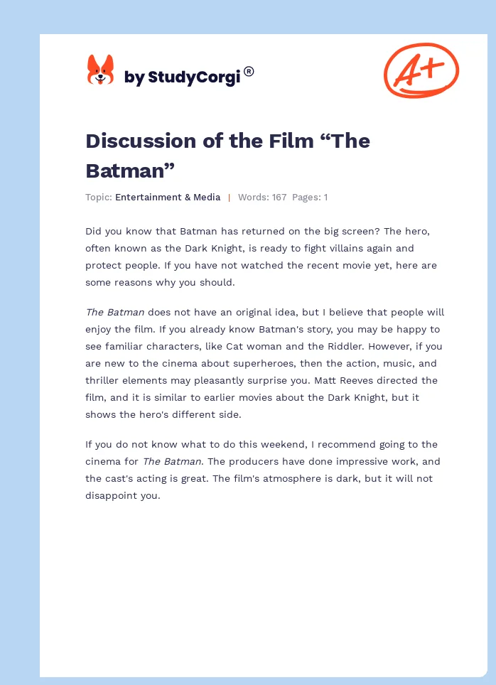 Discussion of the Film “The Batman”. Page 1