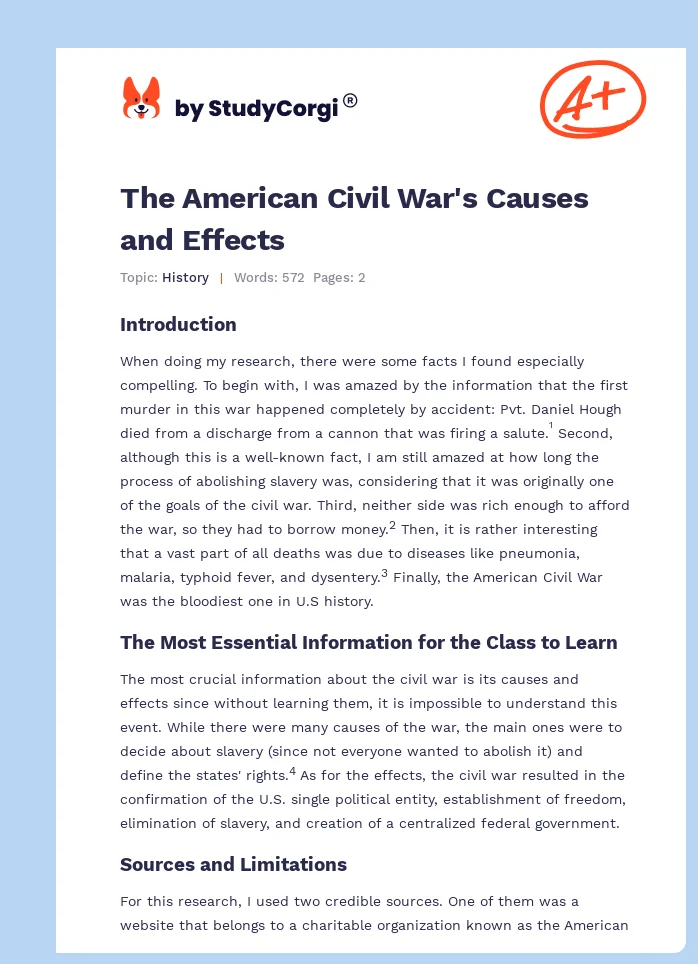 The American Civil War's Causes and Effects. Page 1
