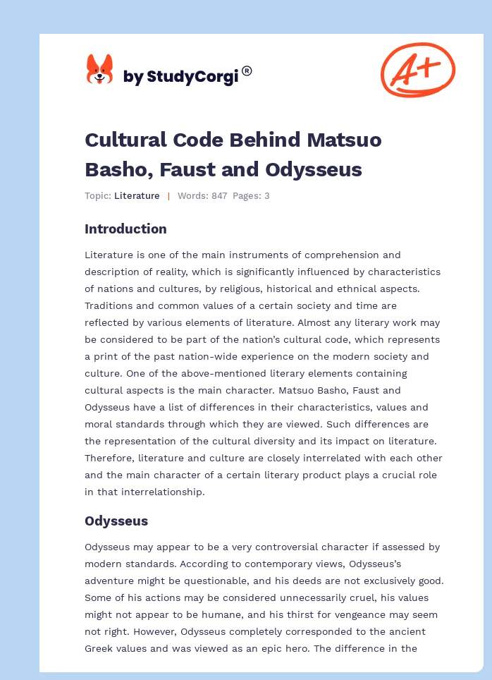 Cultural Code Behind Matsuo Basho, Faust and Odysseus. Page 1