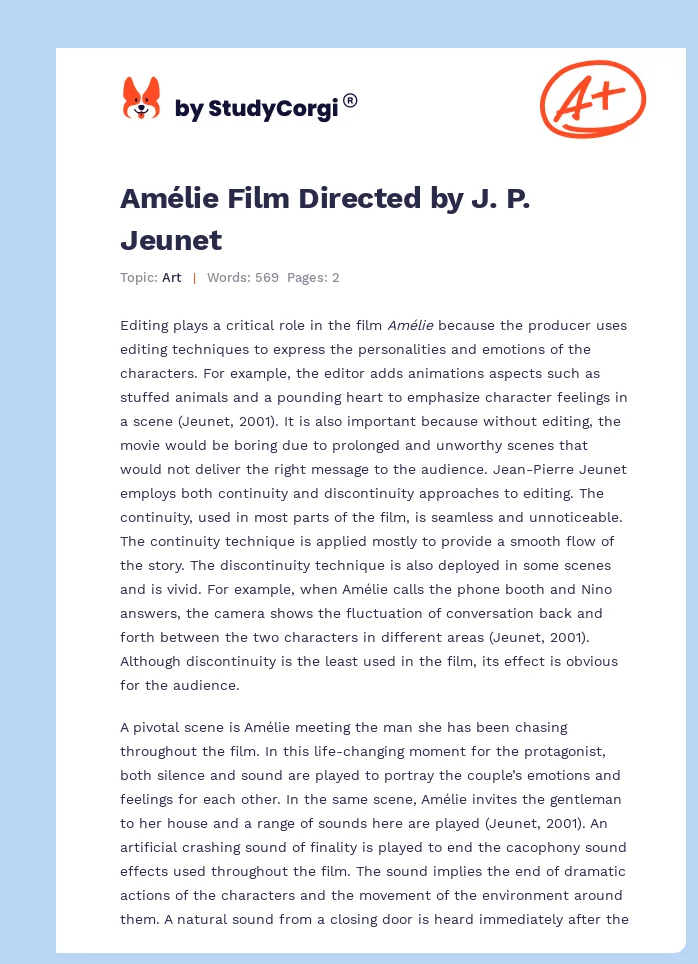 Amélie Film Directed by J. P. Jeunet. Page 1