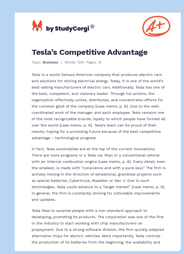 Tesla’s Competitive Advantage. Page 1