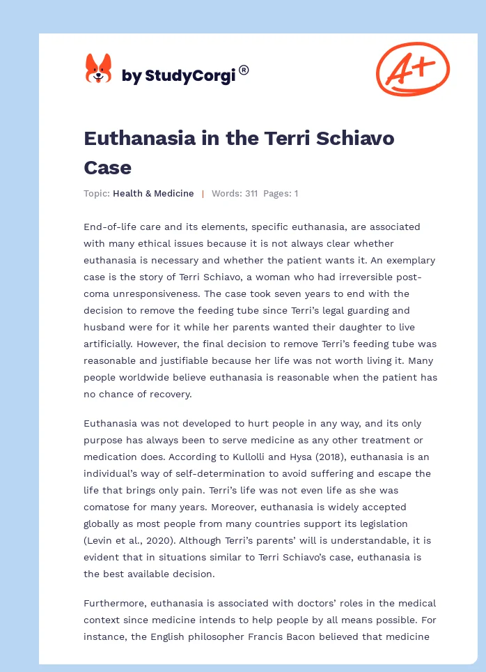 Euthanasia in the Terri Schiavo Case. Page 1