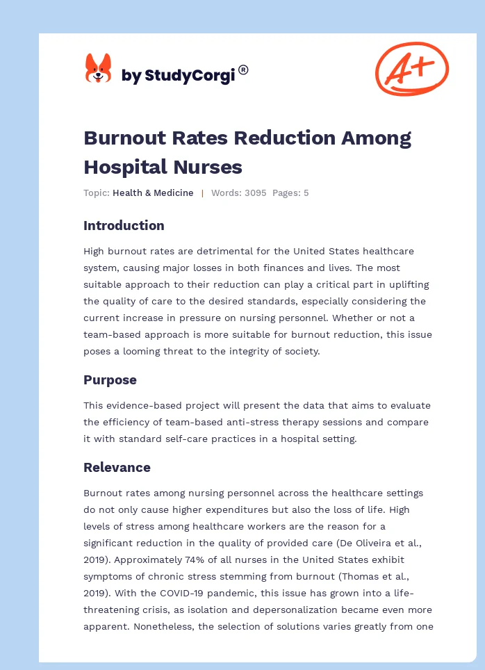 Burnout Rates Reduction Among Hospital Nurses. Page 1