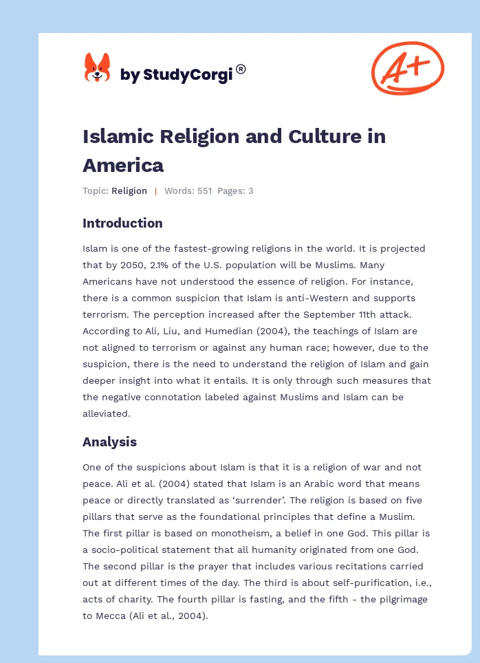 Islamic Religion and Culture in America. Page 1