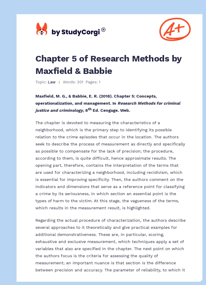 Chapter 5 of Research Methods by Maxfield & Babbie. Page 1