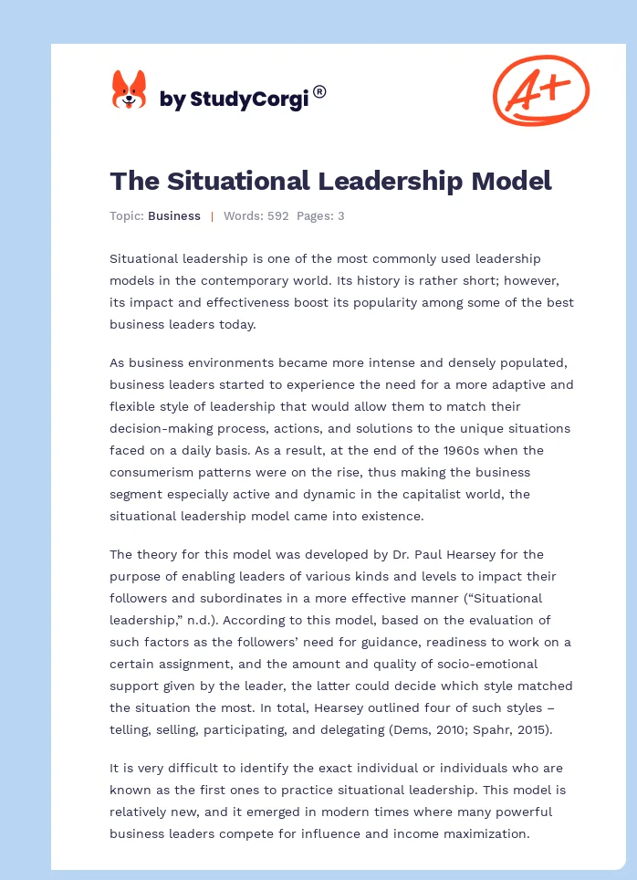 The Situational Leadership Model. Page 1