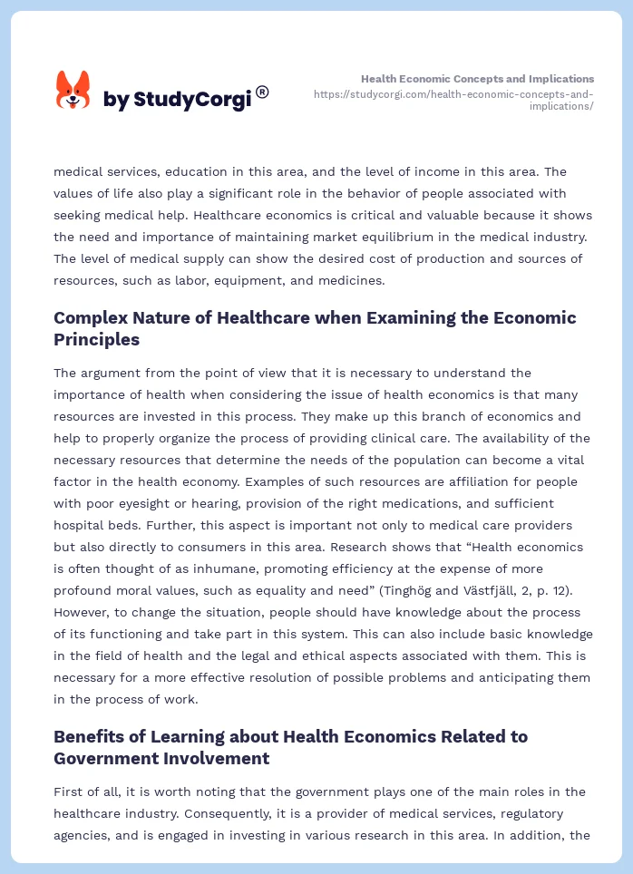 Health Economic Concepts and Implications. Page 2