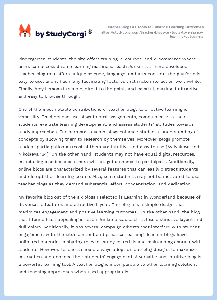 Teacher Blogs as Tools to Enhance Learning Outcomes. Page 2
