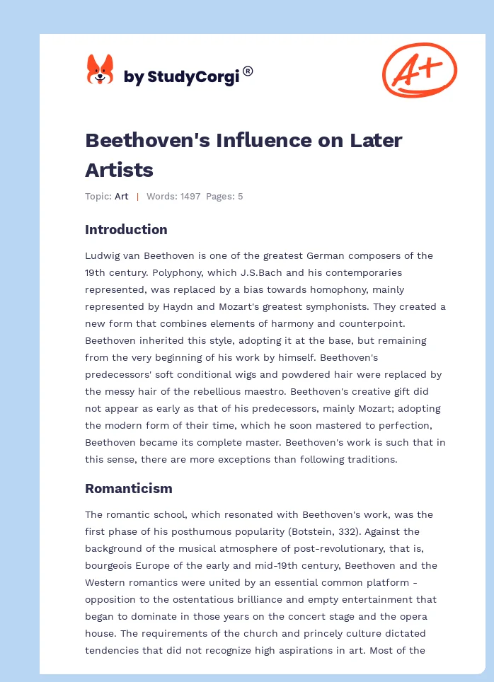 Beethoven's Influence on Later Artists. Page 1