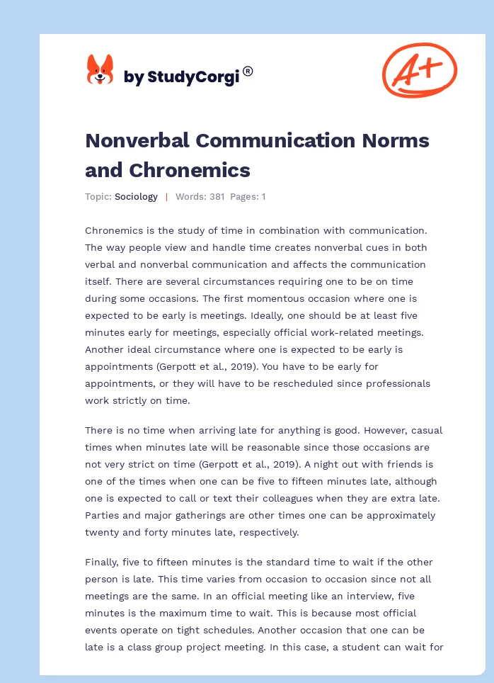 Nonverbal Communication Norms and Chronemics. Page 1