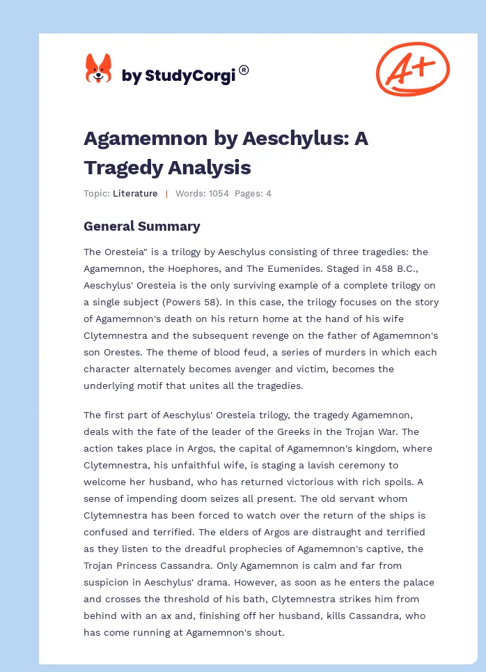 Agamemnon by Aeschylus: A Tragedy Analysis. Page 1