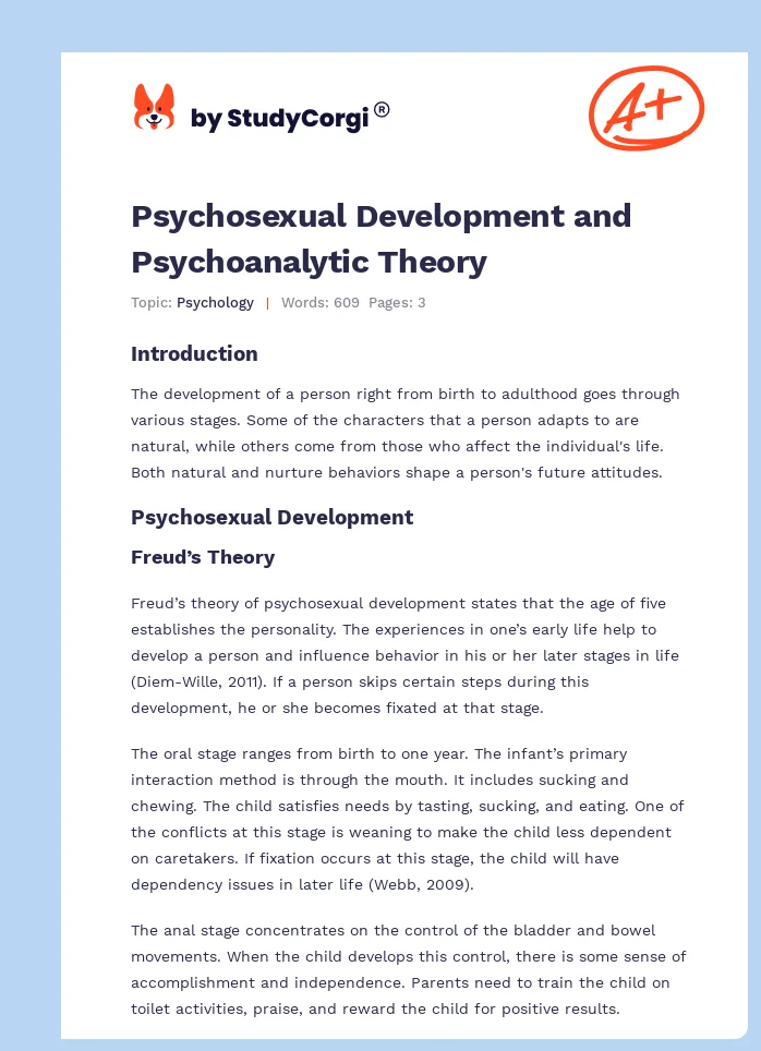 Psychosexual Development and Psychoanalytic Theory. Page 1