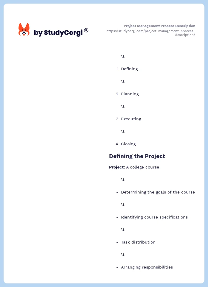Project Management Process Description. Page 2