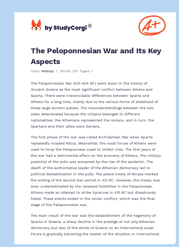 The Peloponnesian War and Its Key Aspects. Page 1