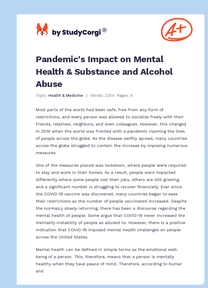 Pandemic's Impact on Mental Health & Substance and Alcohol Abuse. Page 1