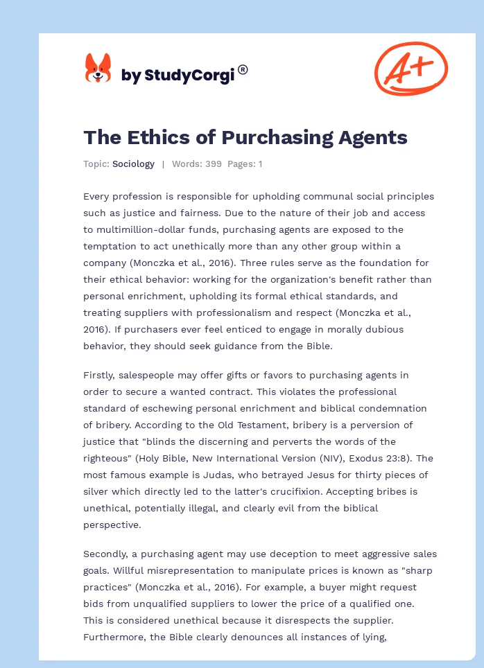 The Ethics of Purchasing Agents. Page 1
