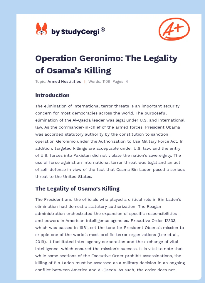 Operation Geronimo: The Legality of Osama’s Killing. Page 1