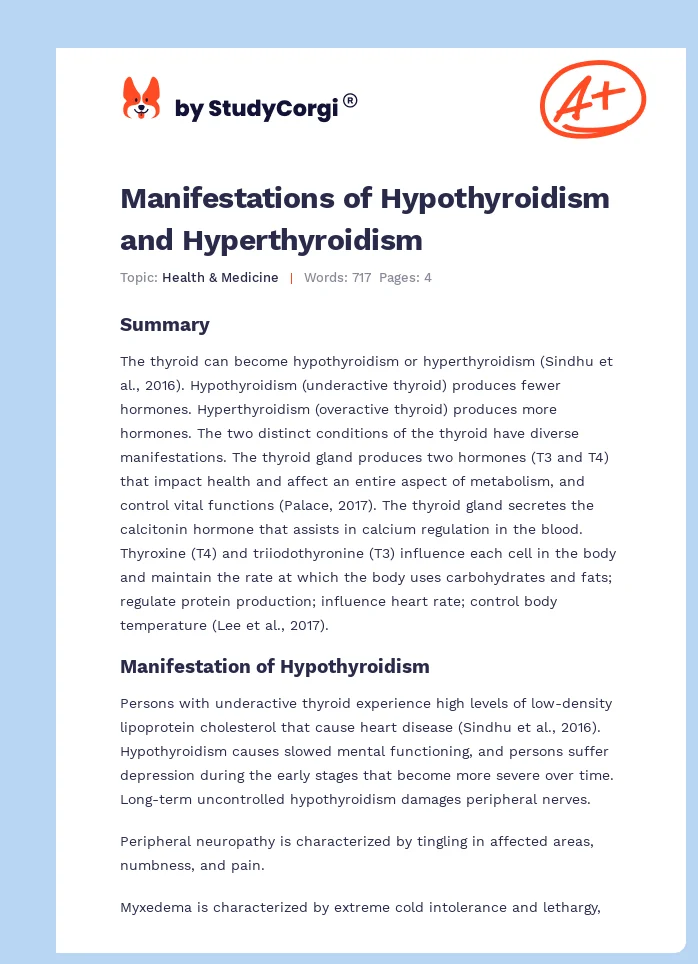 Manifestations of Hypothyroidism and Hyperthyroidism. Page 1