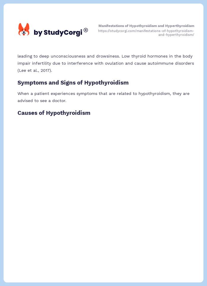 Manifestations of Hypothyroidism and Hyperthyroidism. Page 2