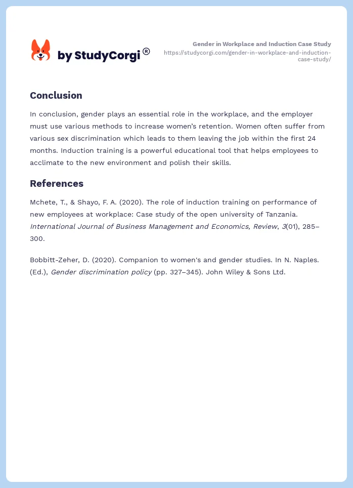 Gender in Workplace and Induction Case Study. Page 2
