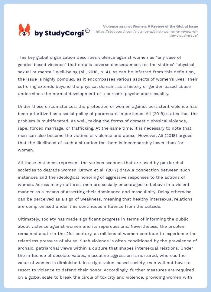 Violence against Women: A Review of the Global Issue. Page 2