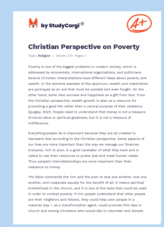 Christian Perspective on Poverty. Page 1
