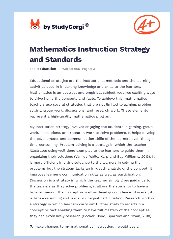 Mathematics Instruction Strategy and Standards. Page 1