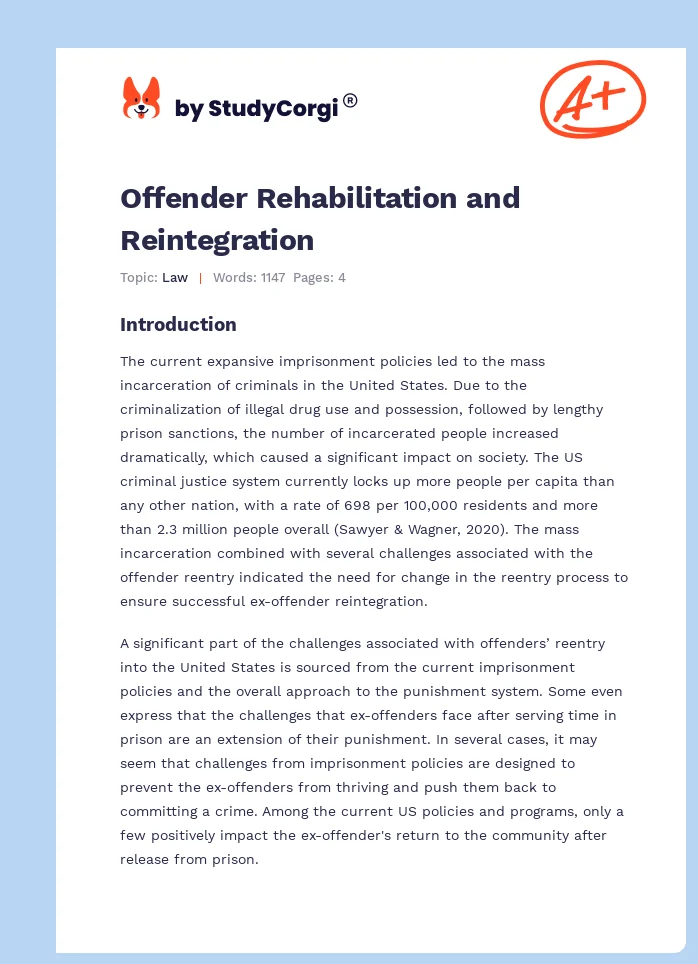 Offender Rehabilitation and Reintegration. Page 1
