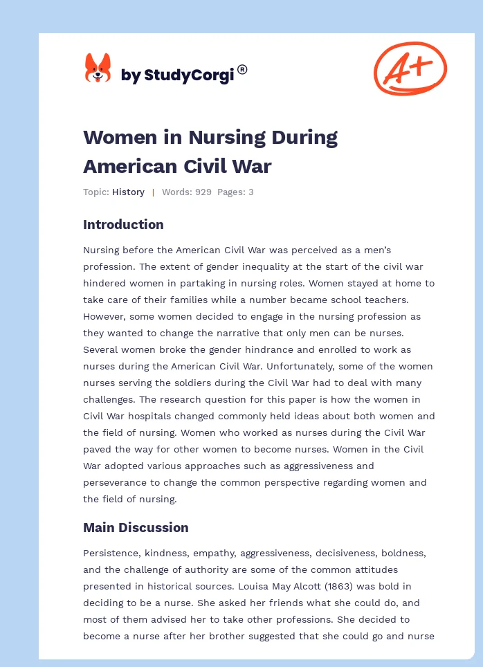 Women in Nursing During American Civil War. Page 1