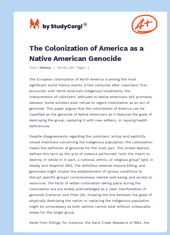 The Colonization of America as a Native American Genocide. Page 1